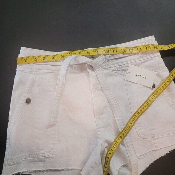 FRAME Le Brigette Size 31 High Waist Cut Off Denim Shorts NWT White Tie Waist - Picture 7 of 9